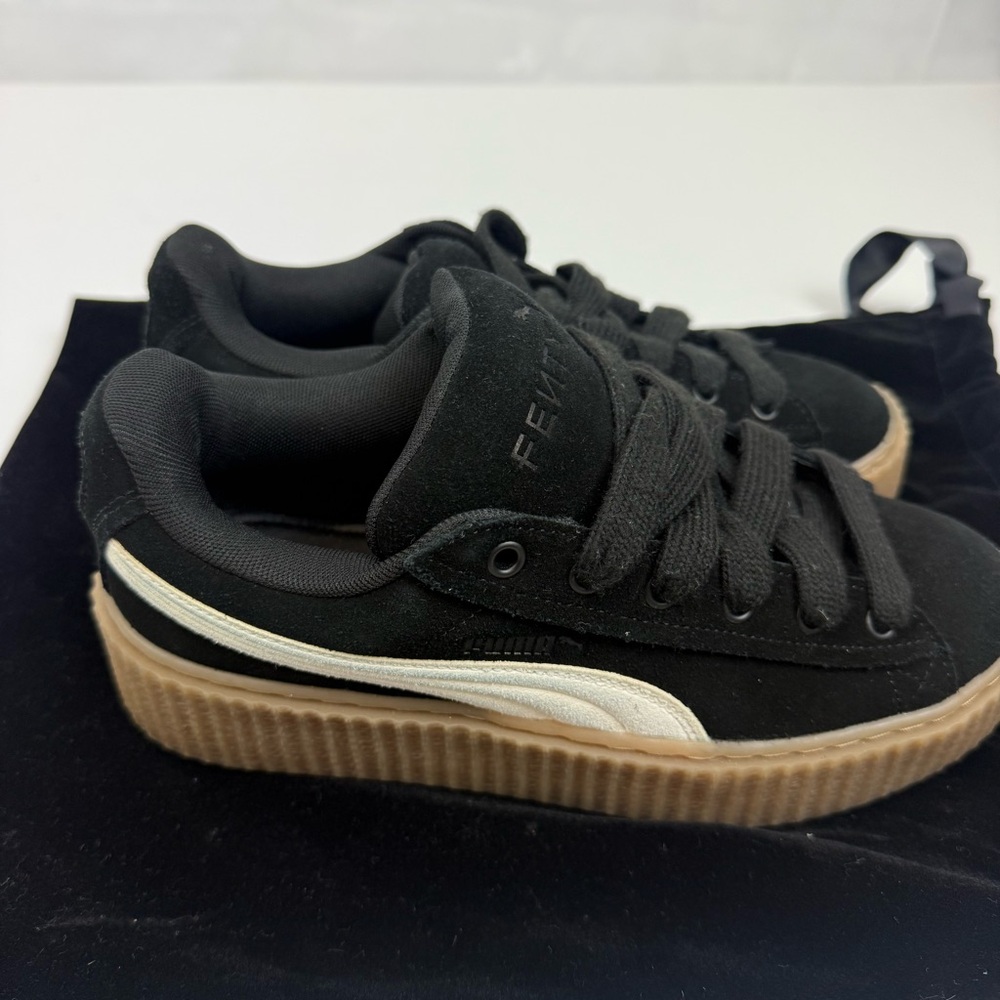 Puma Women's Black Suede Platform Sneakers with White Stripe - Picture 8 of 13